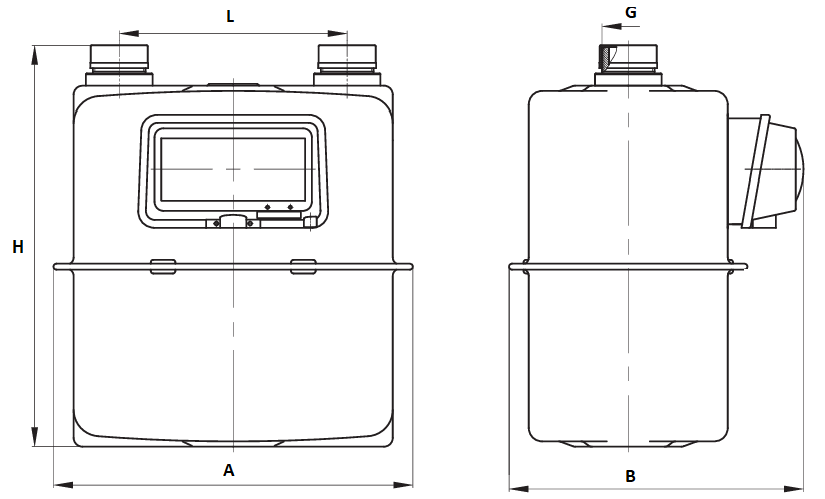 Габаритные размеры механических счетчиков газа ATMOS